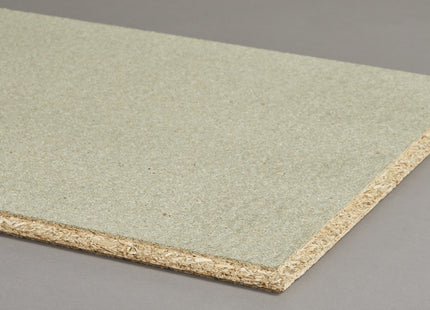 18mm x 2400mm x 600mm Caberfloor P5 MR Chipboard TG4: A sturdy chipboard panel with tongue and groove edges, designed for use in flooring applications.